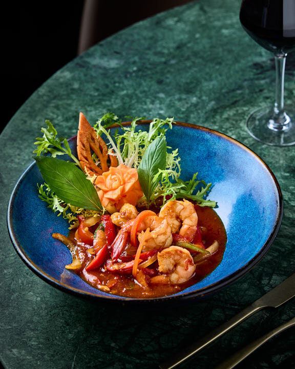 Crevettes sautées au basilic préparé minute