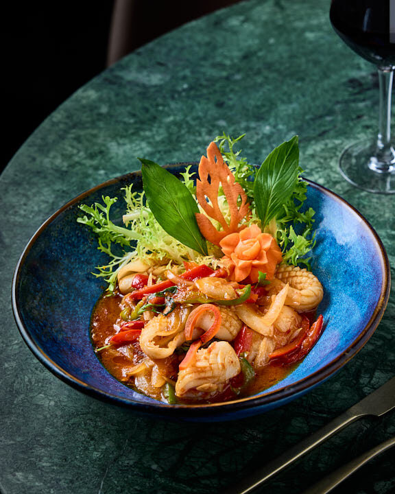 Calamars sautés au basilic, préparé minute